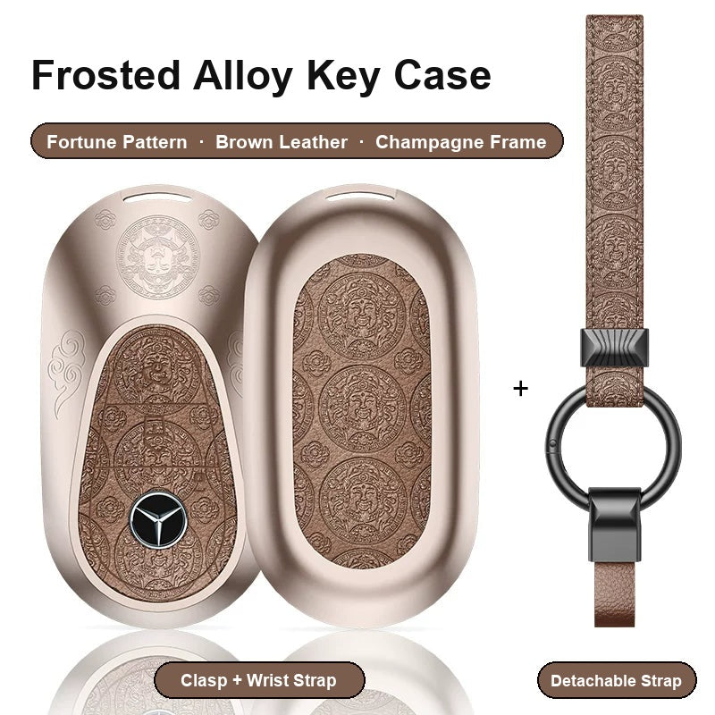 Mercedes-Benz Type C key case - Fortune pattern, brown leather, champagne frame