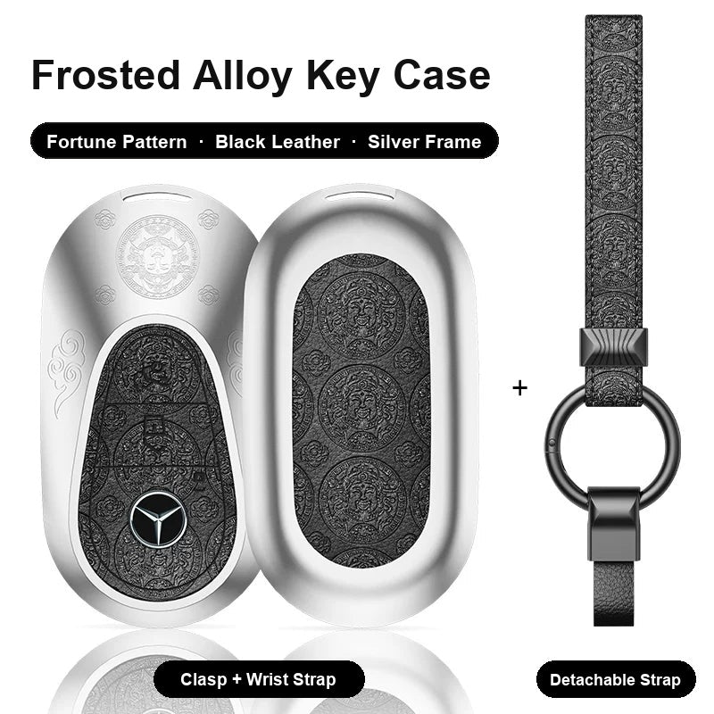 Mercedes-Benz Type C key case - Fortune pattern, black leather, silver frame