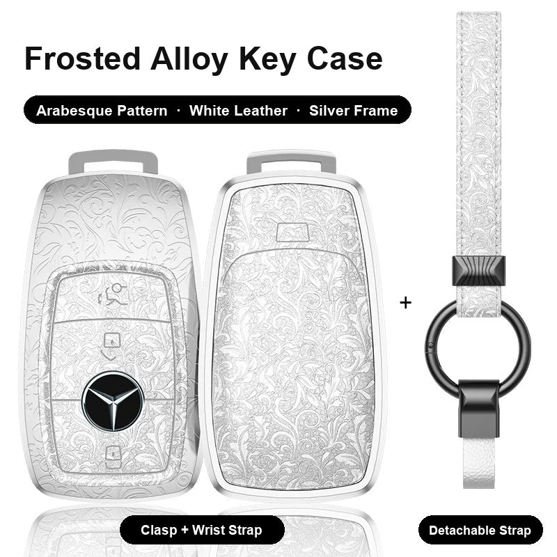 Mercedes-Benz Type A 3-button key case - Arabesque pattern, white leather, silver frame