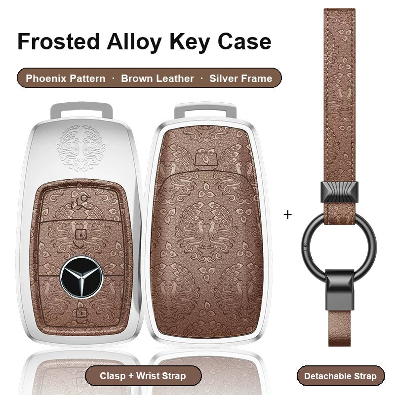 Mercedes-Benz Type A 3-button key case - Phoenix pattern, brown leather, silver frame