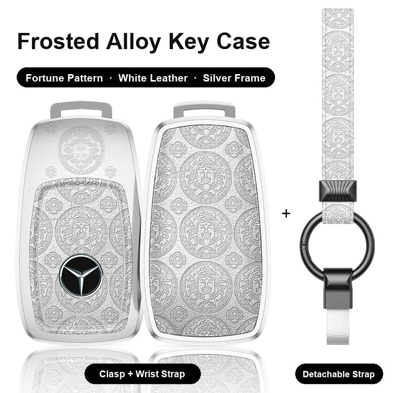 Mercedes-Benz Type A 3-button key case - Fortune pattern, white leather, silver frame