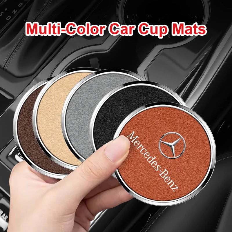 Mercedes-Benz leather cup mats in five colours with chrome rim