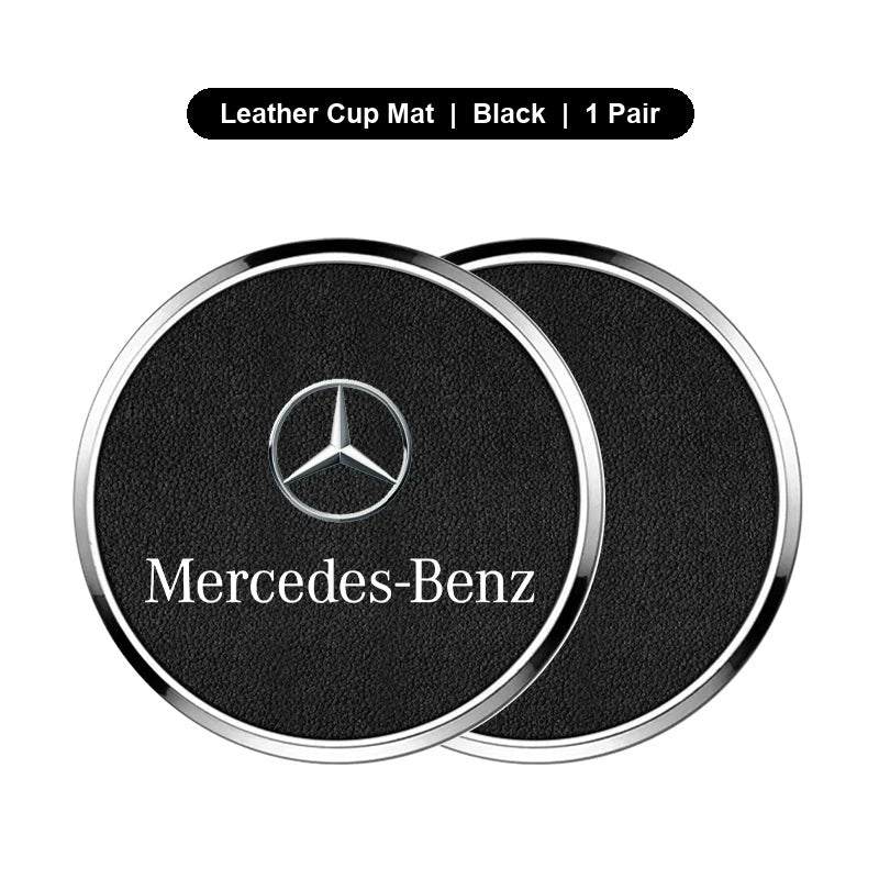 Mercedes-Benz leather cup mats Black pair