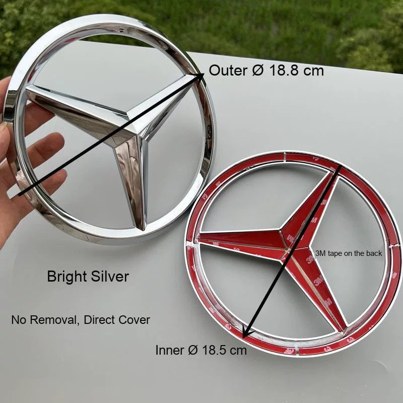 Mercedes-Benz front star emblem cover Bright Silver chrome with outer and inner diameter