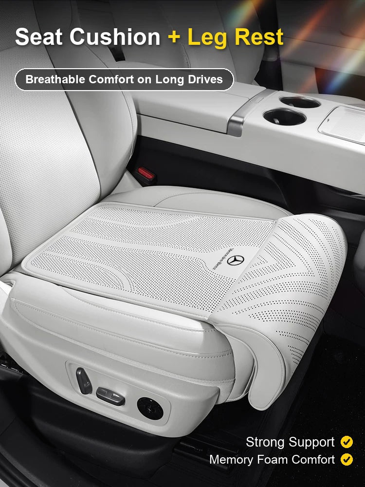 Mercedes-Benz seat cushion with integrated leg rest on a white car seat