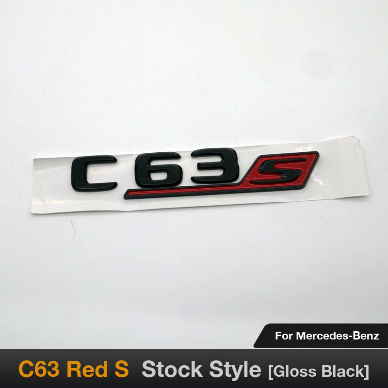 Mercedes-AMG C63S rear trunk badge in gloss black with red S