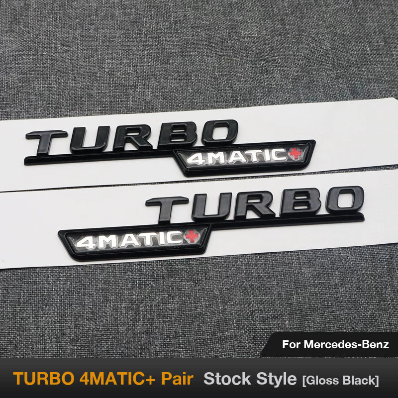 Mercedes-AMG TURBO 4MATIC+ fender side badges pair in gloss black
