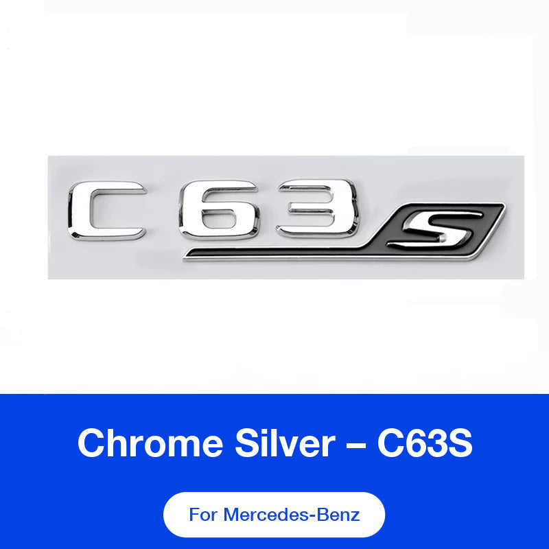 Mercedes-AMG C63S rear trunk badge in chrome silver with black S