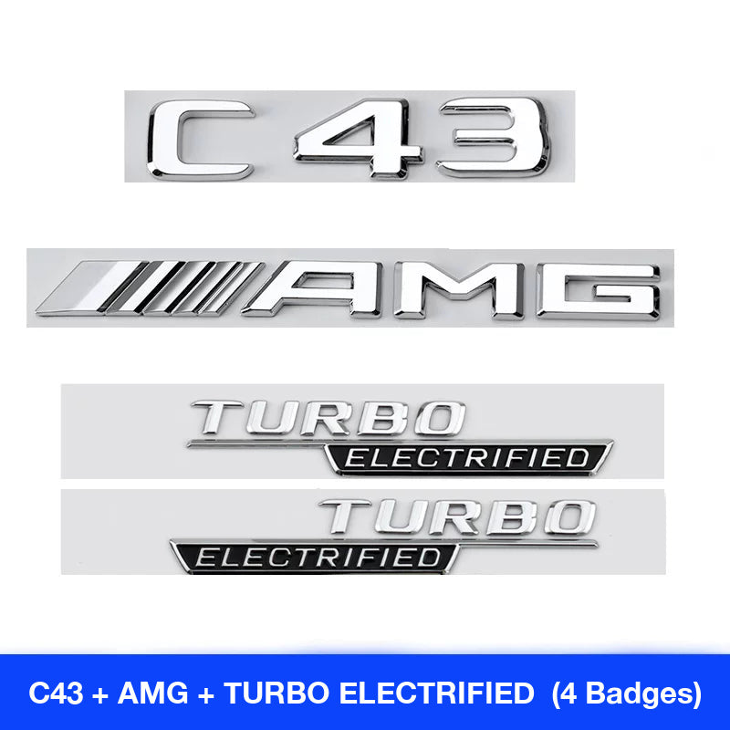 Mercedes-AMG C43 badge set - C43, AMG and TURBO ELECTRIFIED side badges pair (4 badges)