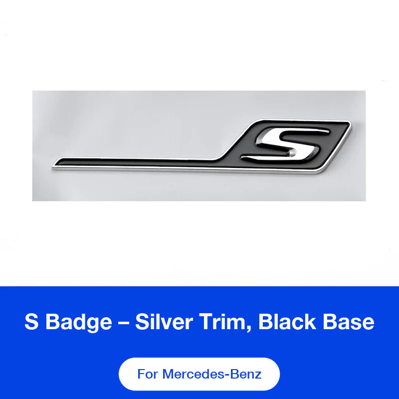Mercedes-AMG S badge with silver trim and black base
