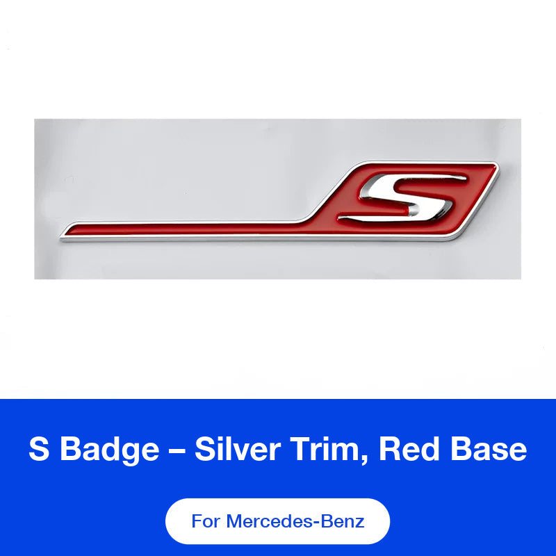 Mercedes-AMG S badge with silver trim and red base