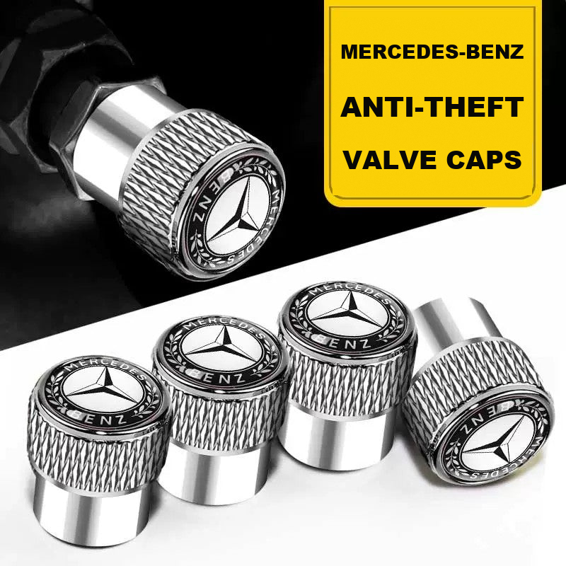 Mercedes-Benz anti-theft aluminium valve caps in silver, set of 4