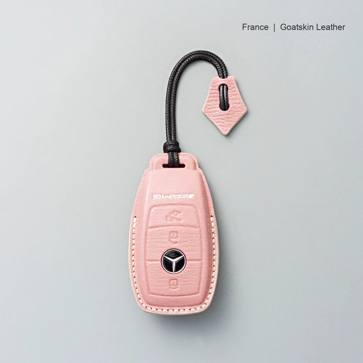 Mercedes-Benz goatskin leather key case, Style A, Sakura Pink, Lanyard Strap