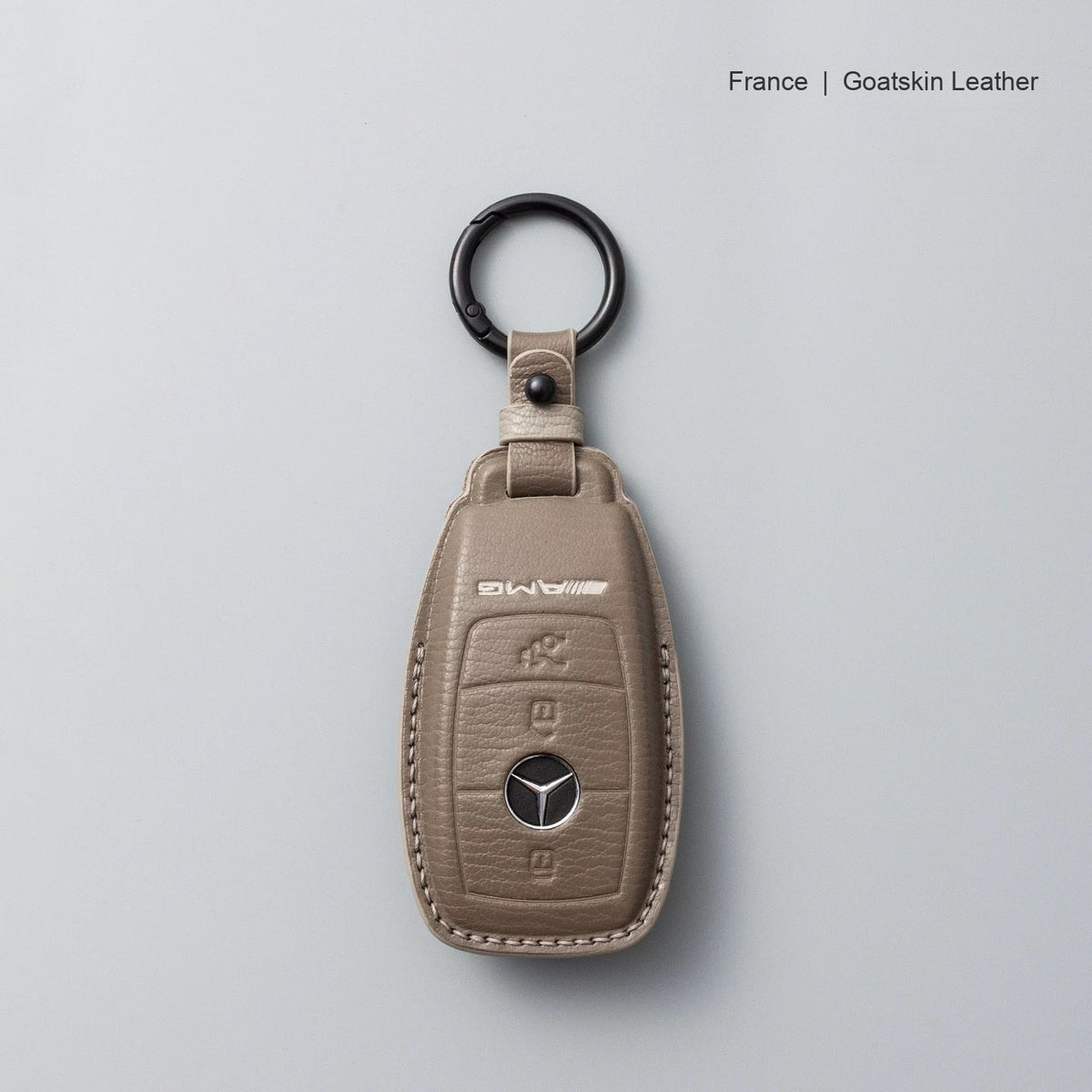 Mercedes-Benz goatskin leather key case, Style A, Taupe, Key Ring