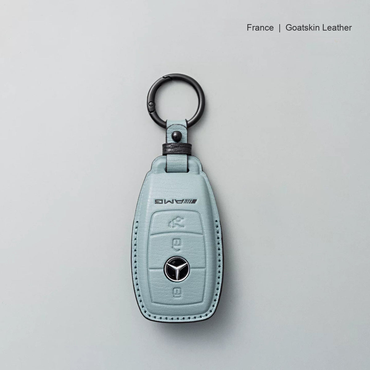 Mercedes-Benz goatskin leather key case, Style A, Mist Blue, Key Ring