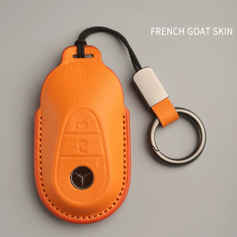 Mercedes-Benz French goatskin key case – Style A, Orange, Key Ring