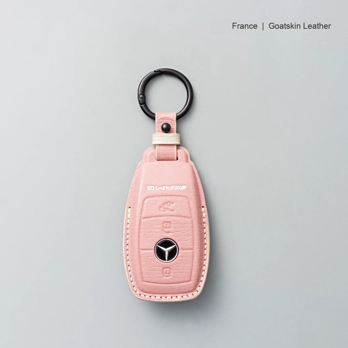 Mercedes-Benz goatskin leather key case, Style A, Sakura Pink, Key Ring