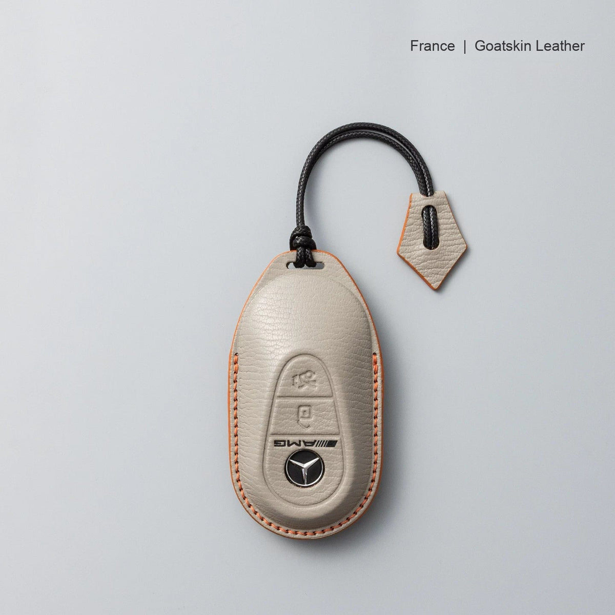 Mercedes-Benz goatskin leather key case, Style B, Dove Gray, Lanyard Strap
