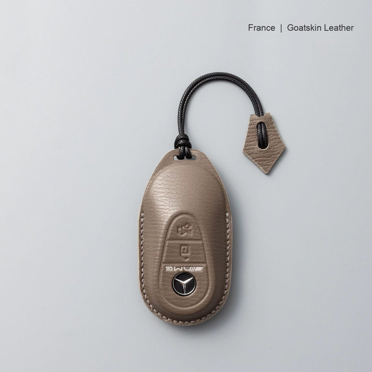 Mercedes-Benz goatskin leather key case, Style B, Taupe, Lanyard Strap