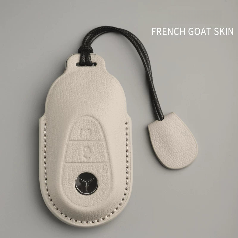 Mercedes-Benz French goatskin key case – Style A, Ivory, Cord Lanyard