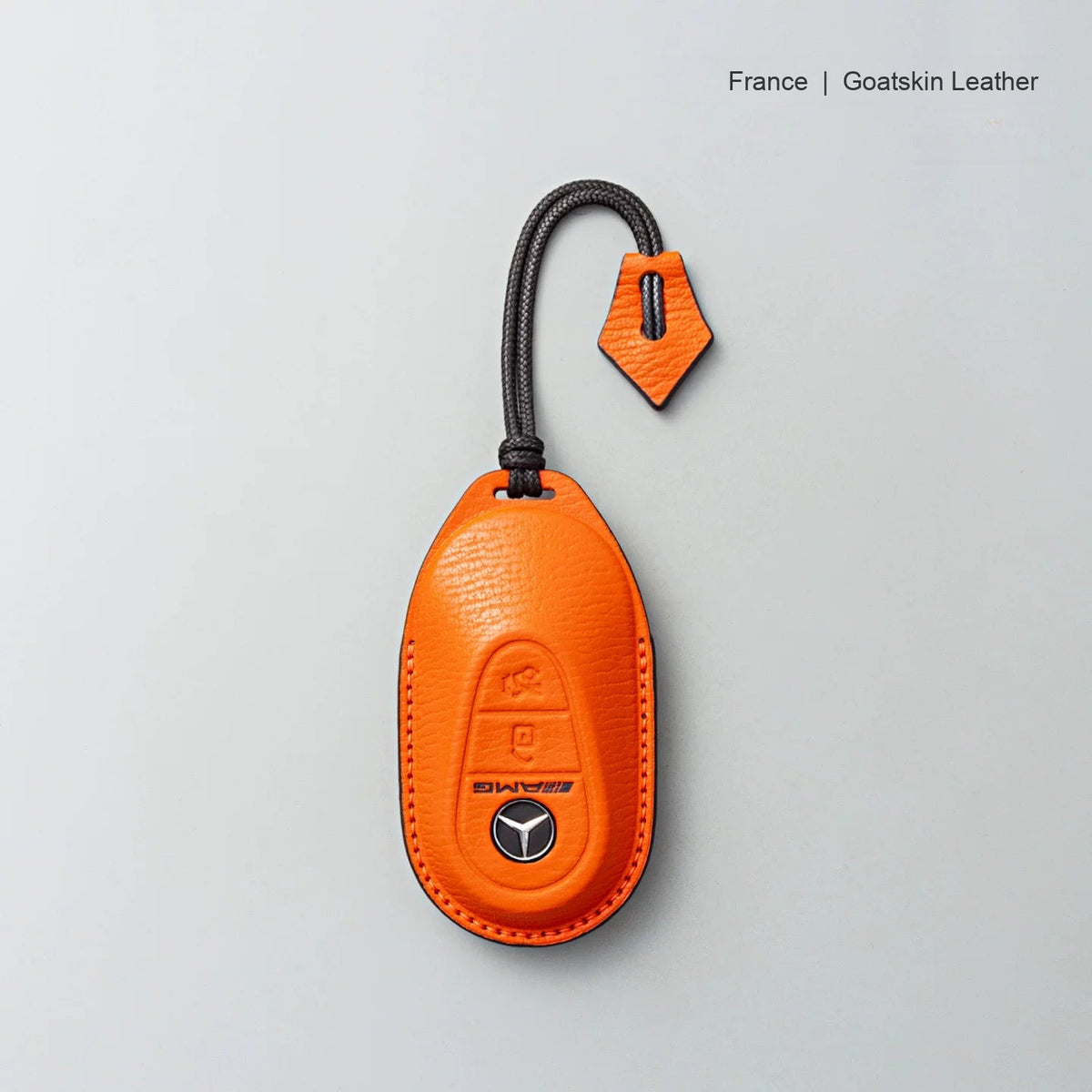 Mercedes-Benz goatskin leather key case, Style B, Vivid Orange, Lanyard Strap