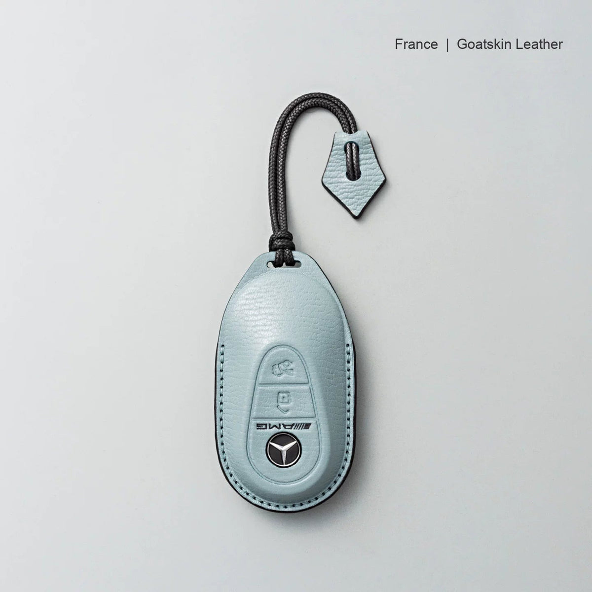 Mercedes-Benz goatskin leather key case, Style B, Mist Blue, Lanyard Strap