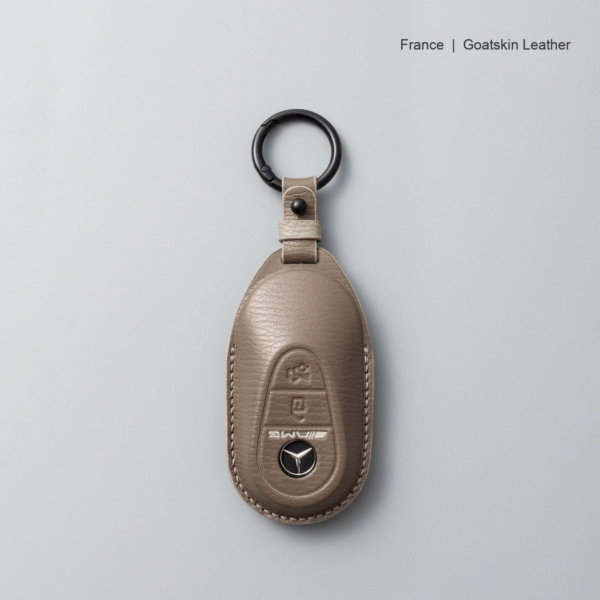 Mercedes-Benz goatskin leather key case, Style B, Taupe, Key Ring