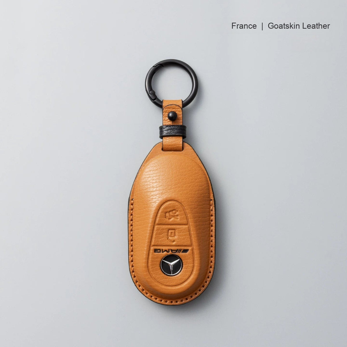 Mercedes-Benz goatskin leather key case, Style B, Caramel Brown, Key Ring