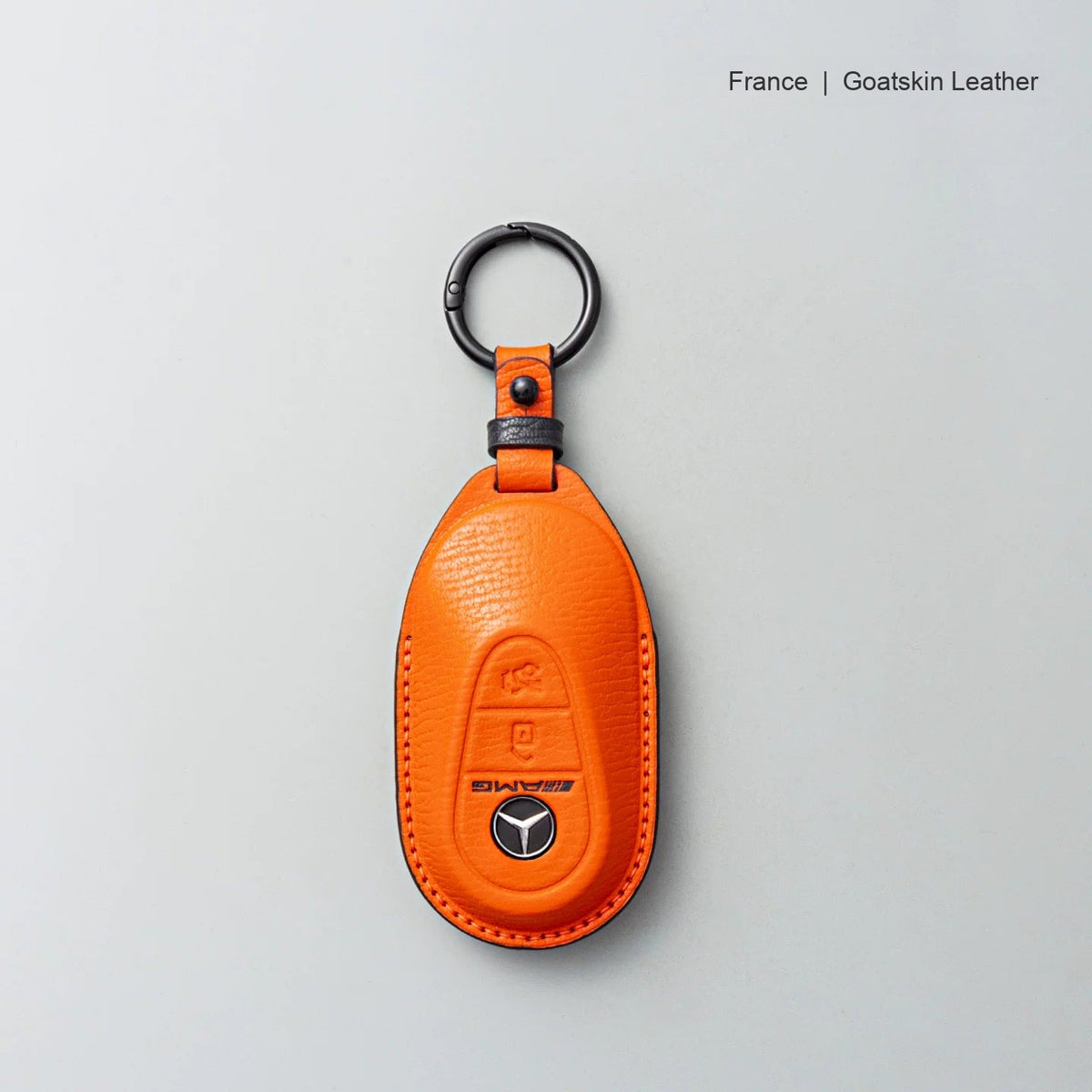 Mercedes-Benz goatskin leather key case, Style B, Vivid Orange, Key Ring