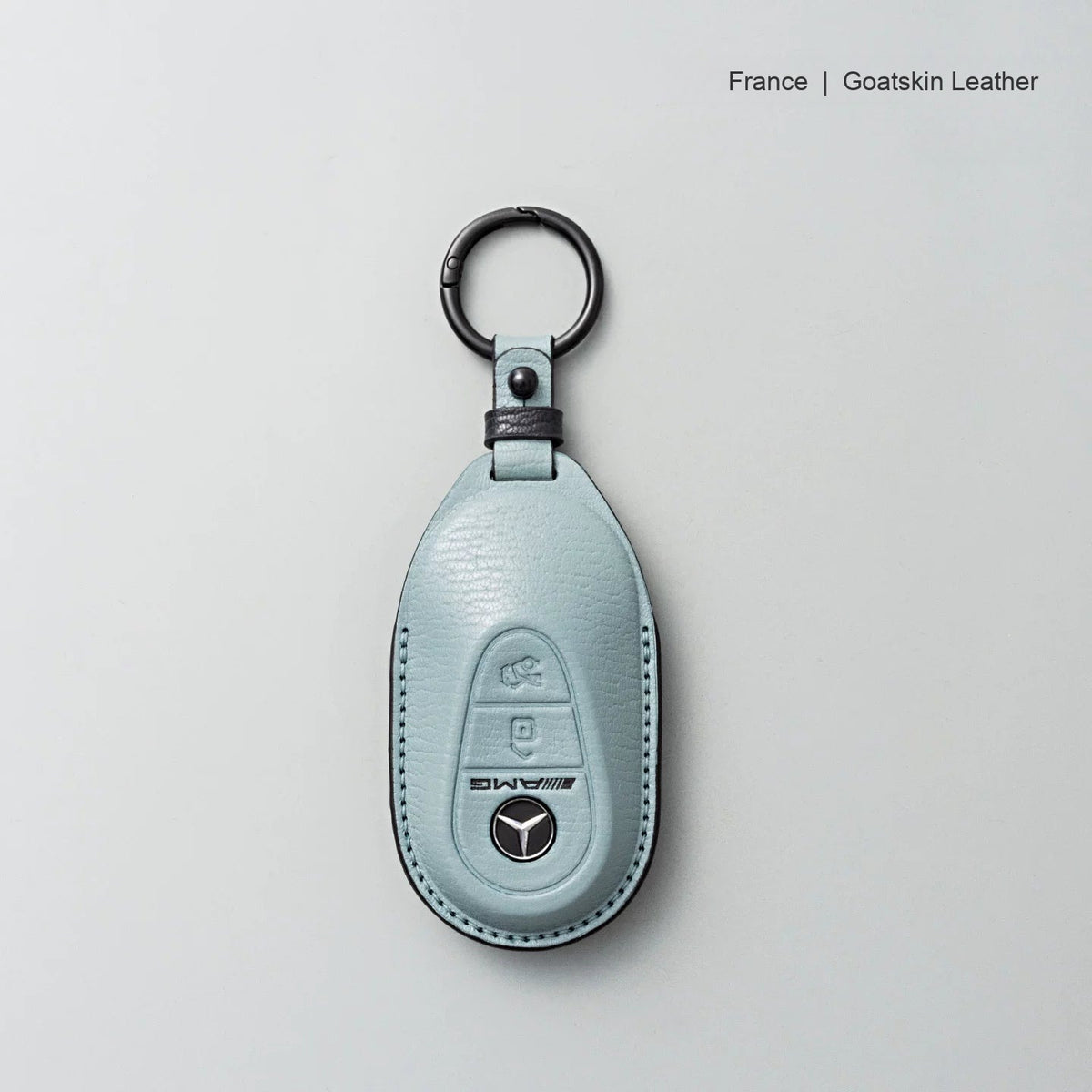 Mercedes-Benz goatskin leather key case, Style B, Mist Blue, Key Ring