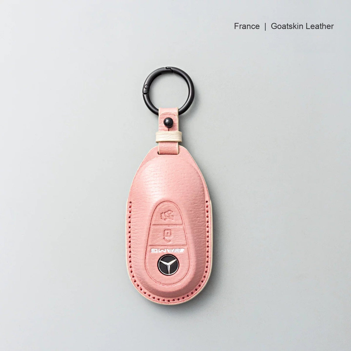 Mercedes-Benz goatskin leather key case, Style B, Sakura Pink, Key Ring