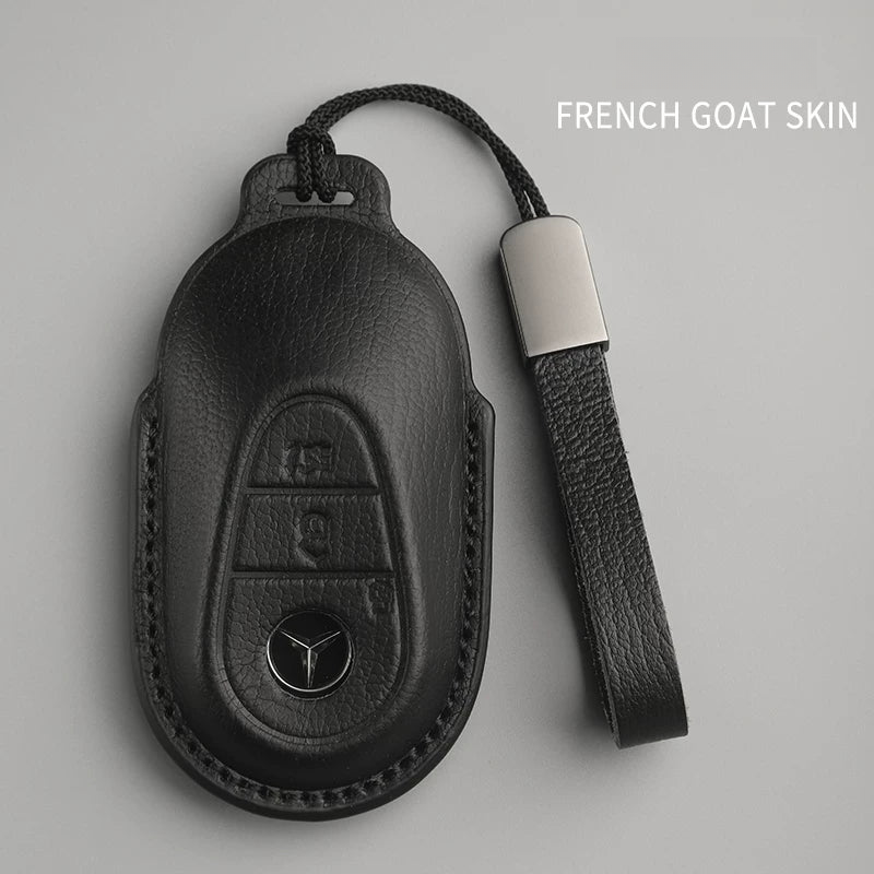 Mercedes-Benz French goatskin key case – Style A, Black, Leather Strap