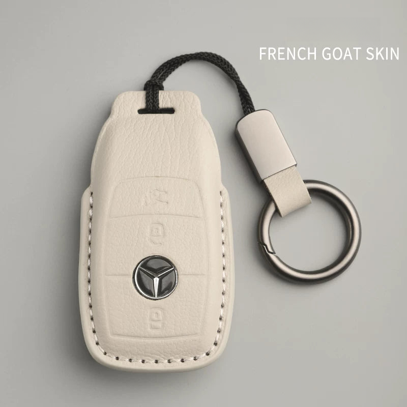 Mercedes-Benz French goatskin key case – Style B, Ivory, Key Ring