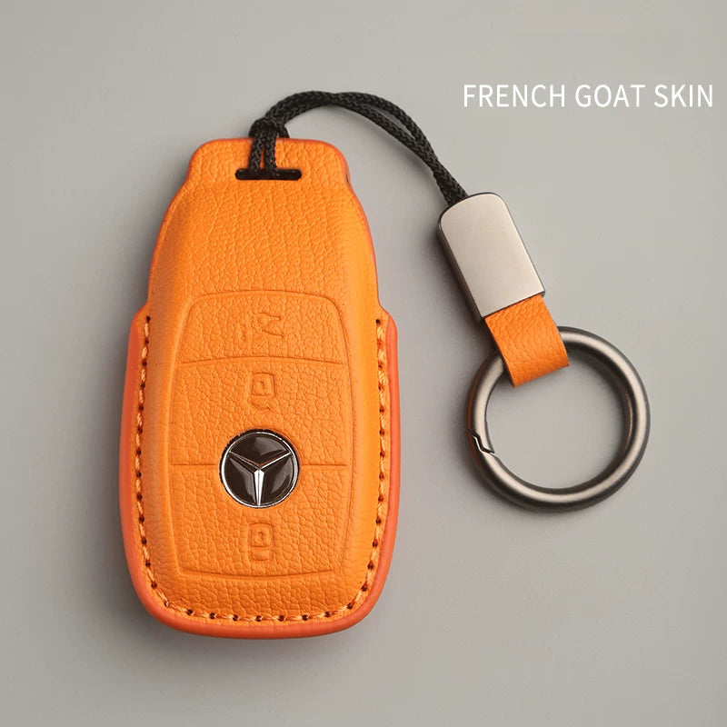 Mercedes-Benz French goatskin key case – Style B, Orange, Key Ring