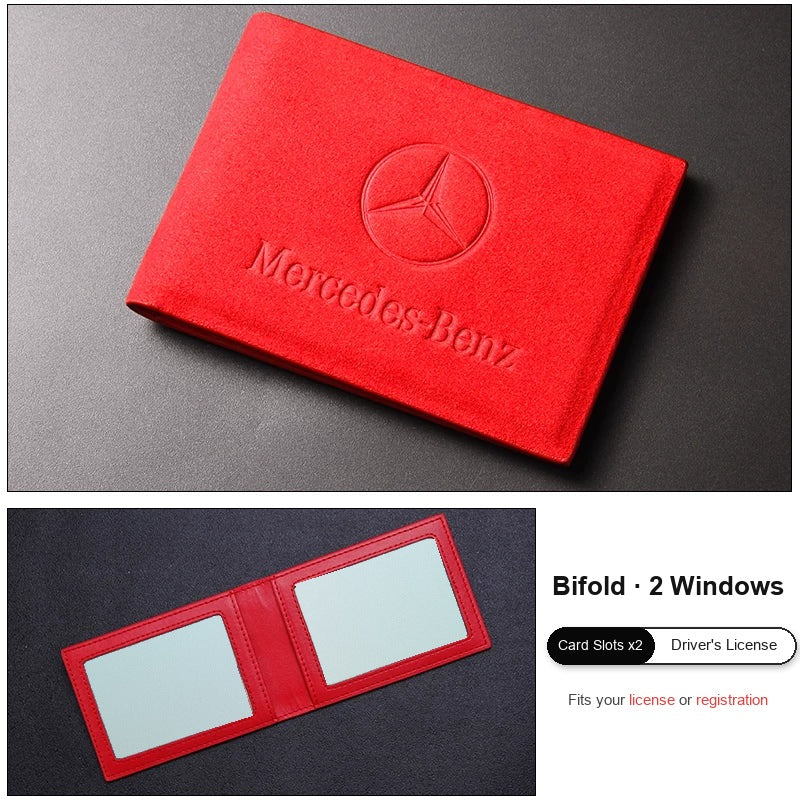 Mercedes-Benz suede license cover bifold red