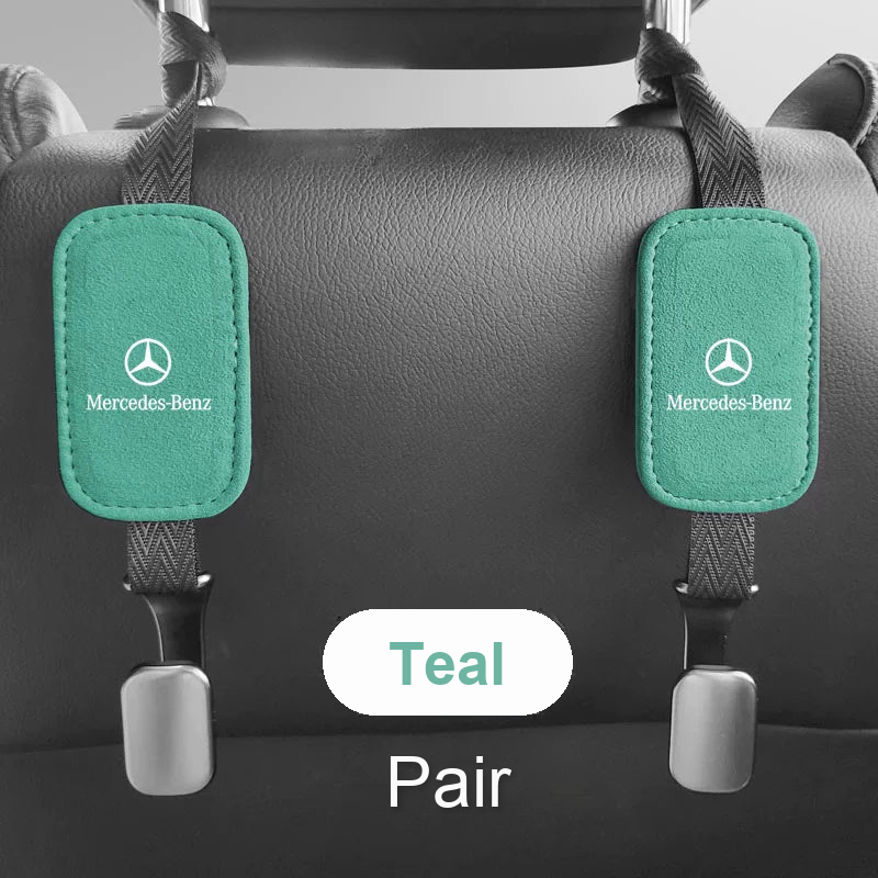Mercedes-Benz suede seat back hook pair in teal