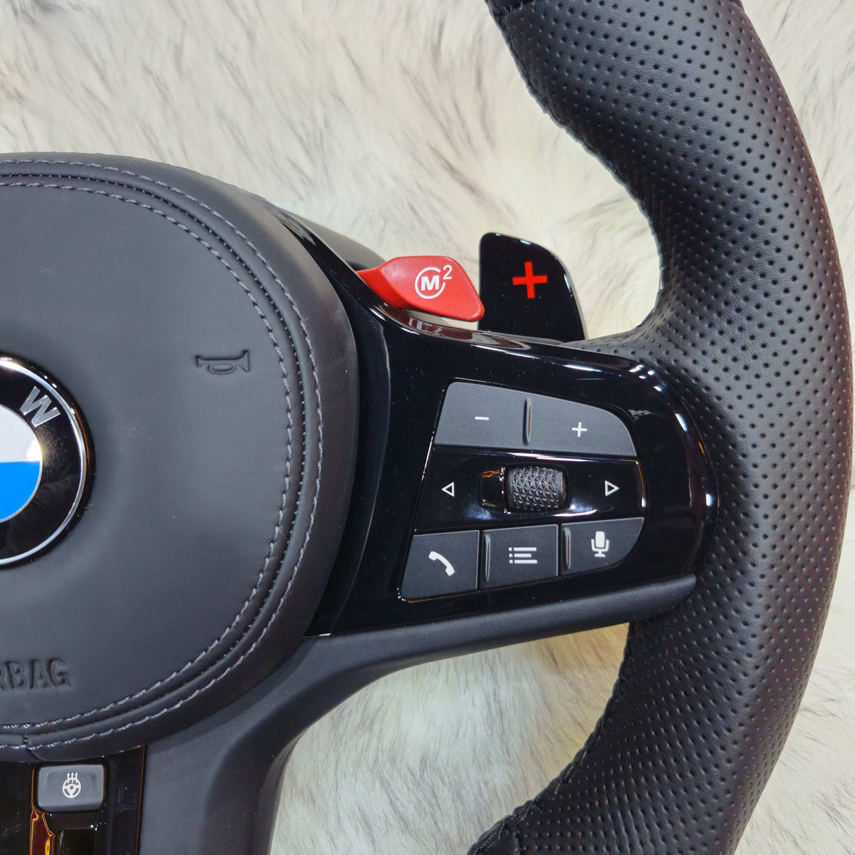 Perforated Nappa leather black trim steering wheel for BMW G series - side view