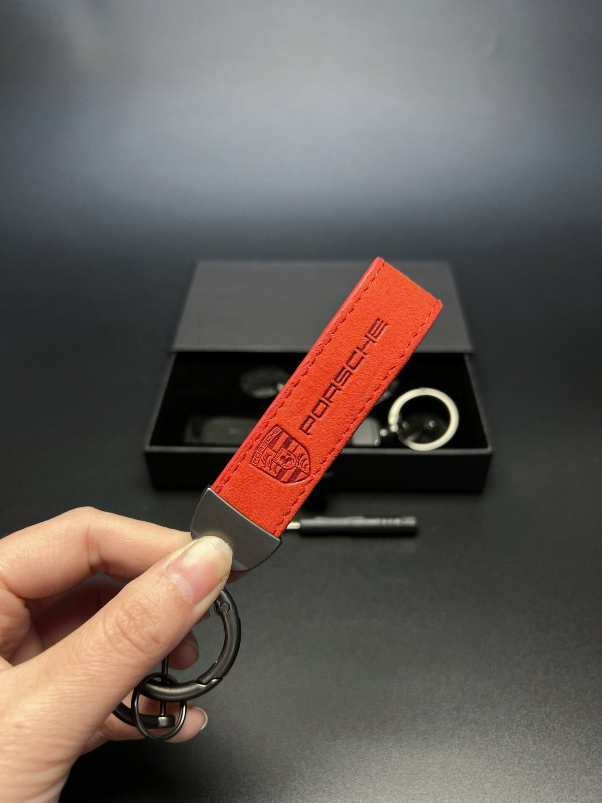 Porsche red suede key strap