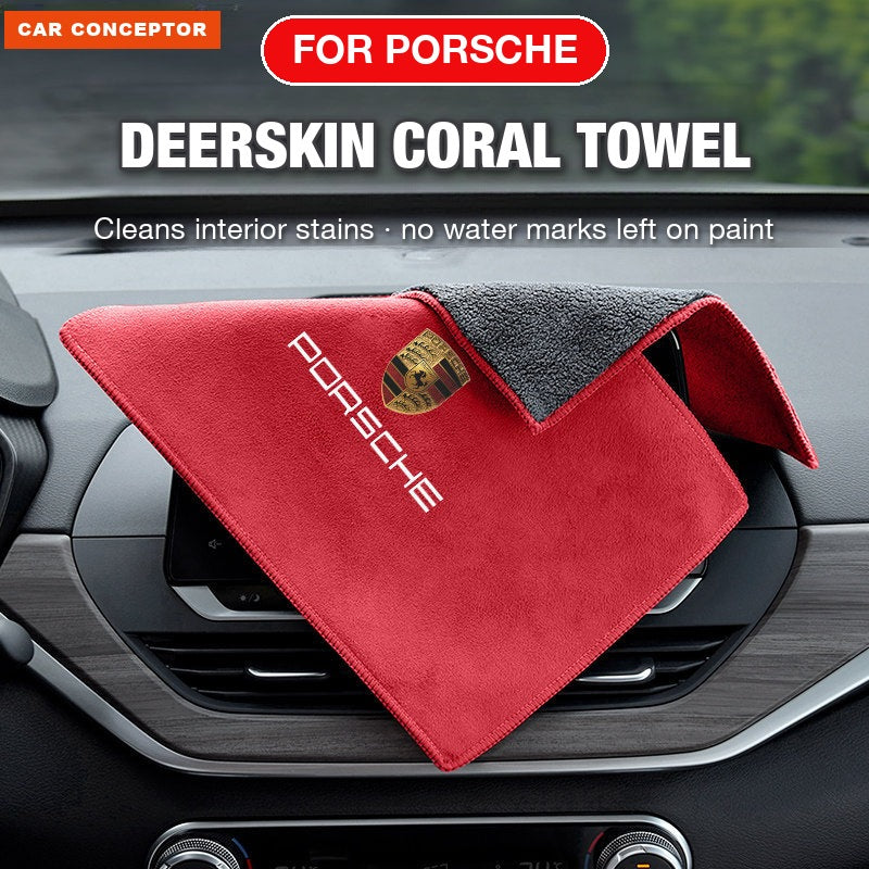 Porsche coral fleece towel in red, small size
