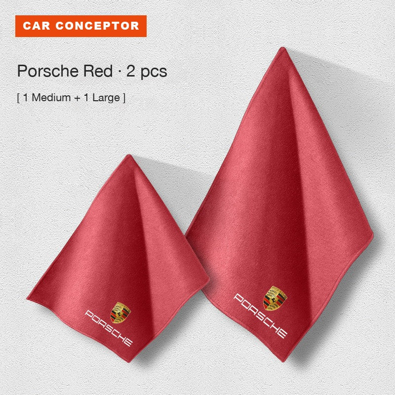 Porsche coral fleece towel set in red, 1 medium and 1 large