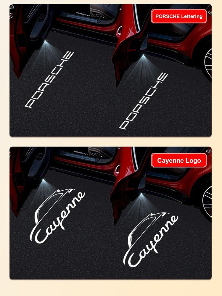 Porsche lettering and Cayenne logo projection