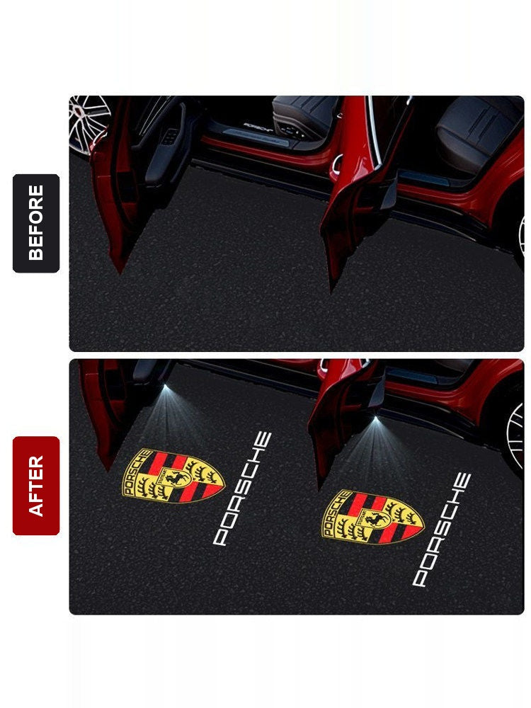 Before and after installing Porsche door lights