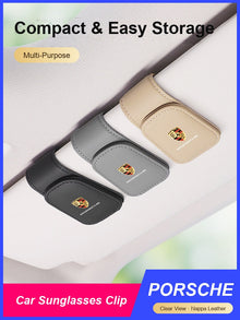 Premium Porsche Nappa Leather Sun Visor Glasses Clip – Magnetic Holder for Cayenne, Panamera, Macan and 718