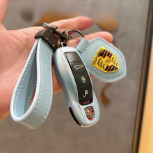 Porsche Key Case Set – Glossy Shell with Wrist Strap and Crest Keychain for Macan, Cayenne, Panamera, 911, Taycan and 718