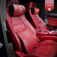 Porsche Heritage Top-Grain Leather Headrest & Lumbar Pillows – Embroidered Crest Edition
