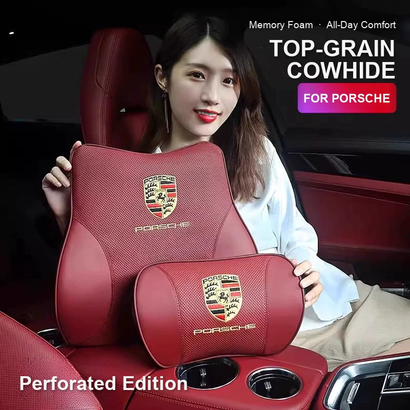 Porsche top-grain cowhide headrest and lumbar cushion, perforated edition