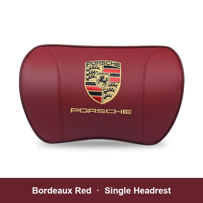 Porsche leather headrest pillow – Bordeaux Red, Single Headrest