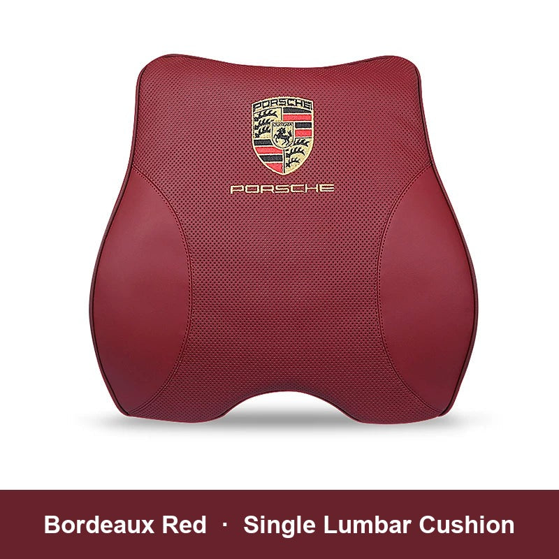 Porsche leather headrest pillow – Bordeaux Red, Single Lumbar Cushion