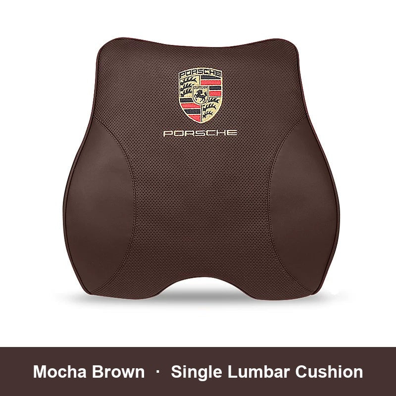 Porsche leather headrest pillow – Mocha Brown, Single Lumbar Cushion