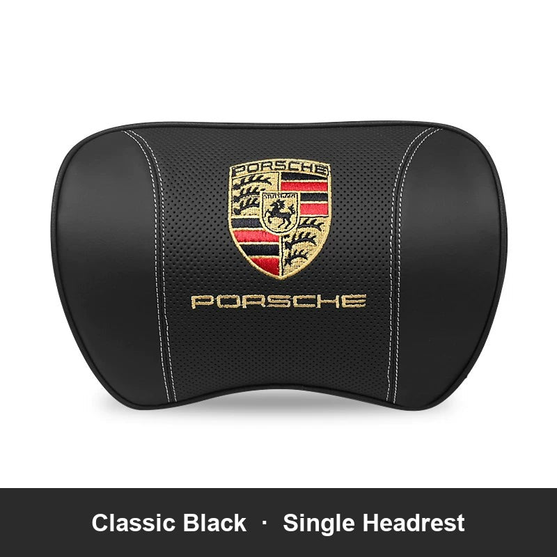 Porsche leather headrest pillow – Classic Black, Single Headrest